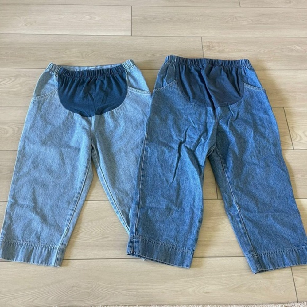 Announcements Maternity Jeans Women's Small Blue Denim Crop‎ Wide Leg
